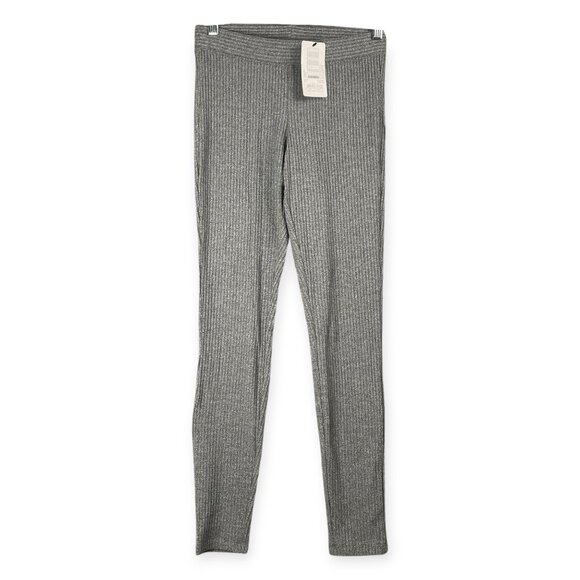 Hue Ribbed Leggings Women’s Small Gray Mid Rise Stretch NWT - Picture 1 of 8